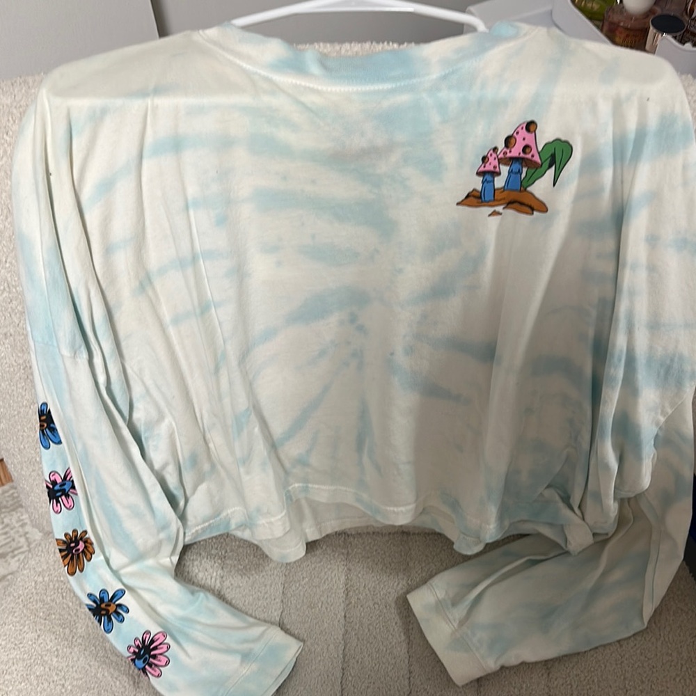 Tie-Dye Long Sleeve Shirt with Mushroom and Flower Design